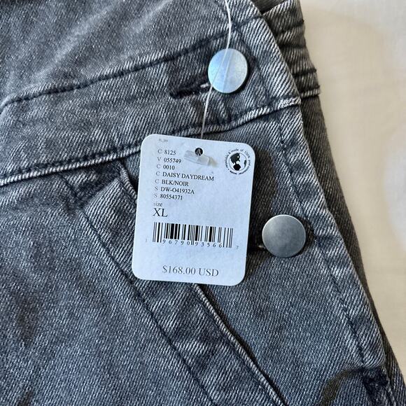 Free People Black Overalls Daisy Embroidered Shortalls XL NWT - Picture 6 of 13